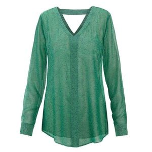 CAbi Bountiful Blouse green with navy print
